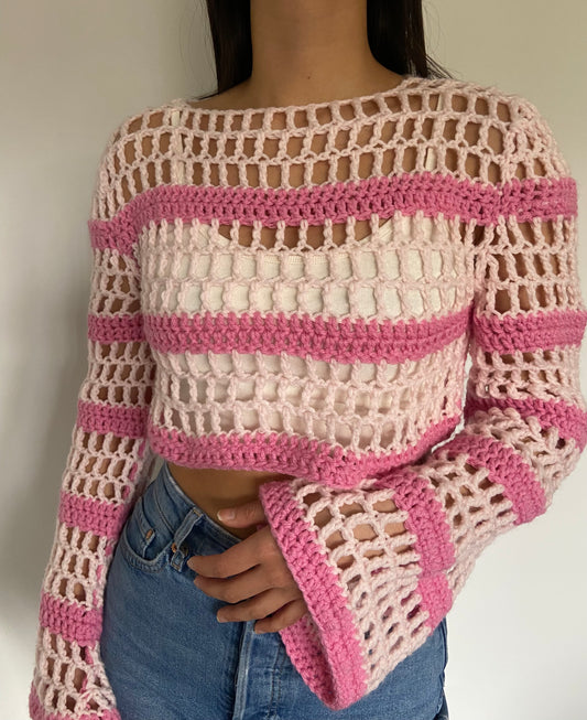 Cropped Mesh Pink Sweater